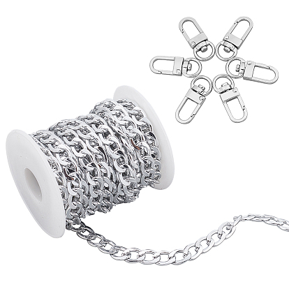 Kits de fabrication de colliers à chaîne DIY, y compris 1 chaînes gourmettes en aluminium et 12 fermoirs pivotants en alliage de zinc