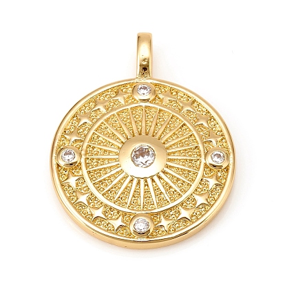 Латунные микро проложить кубического циркония подвески, плоско-круглые, с рисунком солнца и звезд