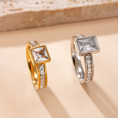 304 Кольца из нержавеющей стали с кристаллами и стразами, золотой / нержавеющая сталь цвета