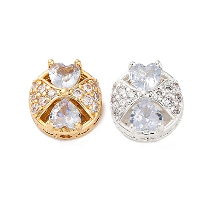 Стойки обшивки латунь микро проложить кубического циркония бусы, со стеклом, долговечный, без свинца и без кадмия, плоско-круглые с сердцем