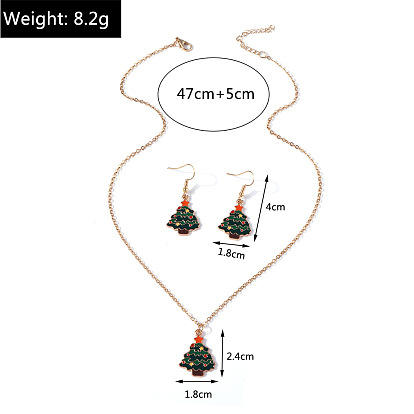 Christmas Santa Necklace Christmas Decor Reindeer Cane Tree Snowman Earrings Set