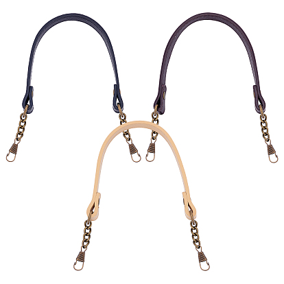 3 Colors PU Leather Bag Handle, with Antique Bronze Iron Hooks & Curb Chain, Bag replacement Accessories