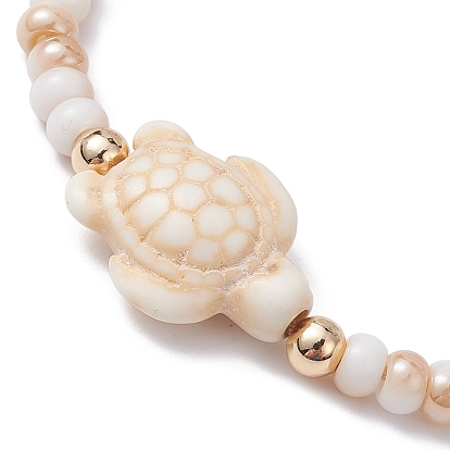 Turtle Synthetic Turquoise & Glass Braided Bead Bracelets, Adjustable Nylon Thread Bracelets for Women