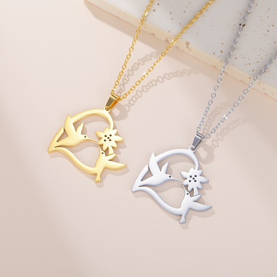 День матери 304 Подвеска в виде сердца из нержавеющей стали с птицами, цепочка-колье для женщин