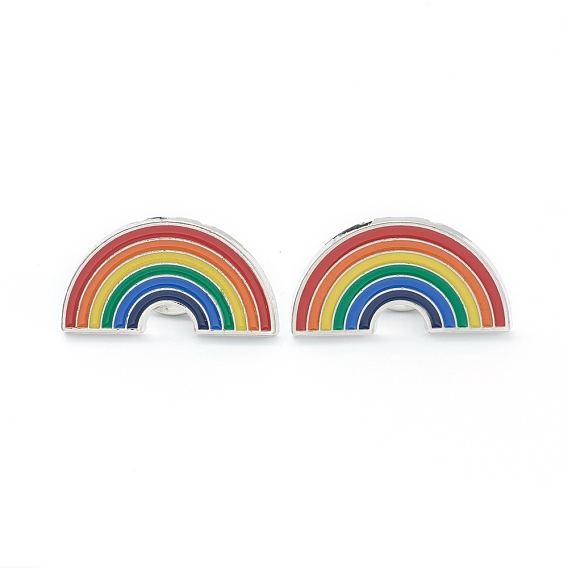 Alloy Pride Enamel Brooches, Enamel Pin, with Butterfly Clutches, Rainbow, Platinum