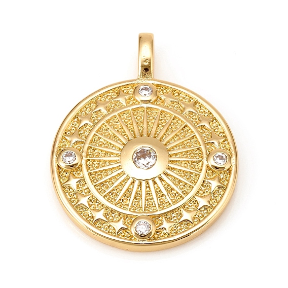 Латунные микро проложить кубического циркония подвески, плоско-круглые, с рисунком солнца и звезд