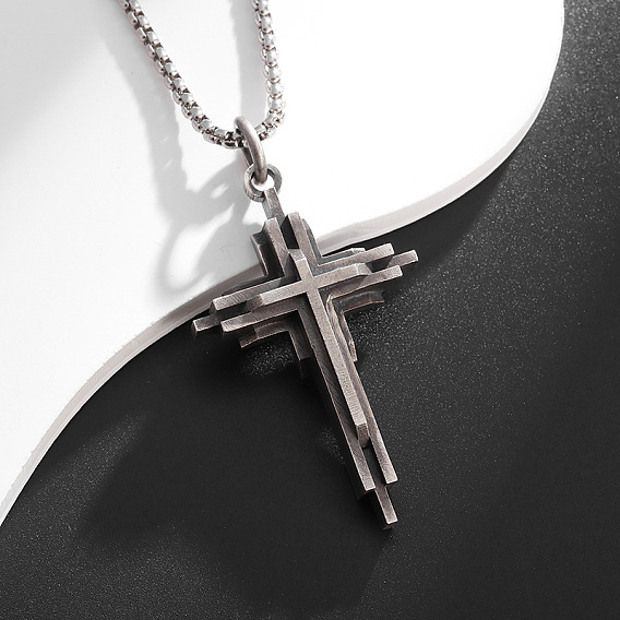 Religion Alloy Layered Cross Pendant Necklaces for Unisex