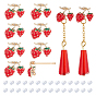 12шт. латунная эмалевая фурнитура для сережек-гвоздиков, с вертикальными петлями и штифтами из нержавеющей стали, клубника, с 30 пластиковыми ушными гайками