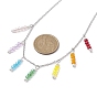 Colorful Glass & Round Shell Pearl Beaded Charms Bib Necklace, with 304 Stainless Steel Cable Chains