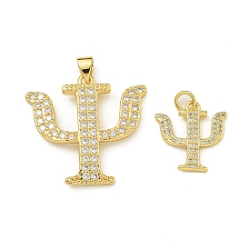 Rack Plating Brass Micro Pave Clear Cubic Zirconia Pendants, Long-Lasting Plated, Lead Free & Cadmium Free, Libra