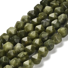 Natural Chinese Jade/Xinyi Jade Beads Strands, Star Cut Round Beads, Faceted