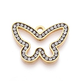 303 подвески из нержавеющей стали, со стразами, бабочки прелести, ионное покрытие (ip), долговечный