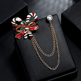 Broche de alfiler de cuello de cadena de doble capa con bastón de caramelo de Navidad colorido - regalo de Navidad