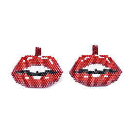 Handmade Seed Beads Pendants, with Elastic Thread, Loom Pattern, Lip