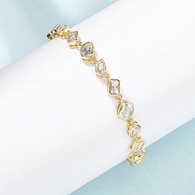 Латунные браслеты-цепочки с микропаве из прозрачных кубических цирконий для женщин, прямоугольник, овал и капля, стойки покрытие, долговечный, без свинца и без кадмия