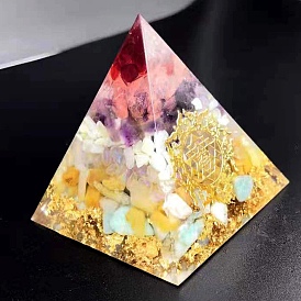 Orgonite Pyramid Resin Energy Generators, Reiki Natural Mixed Gemstone Chips Inside for Home Office Desk Decoration