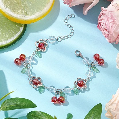 Акриловые бусины шарм браслеты, вишня с цветком
