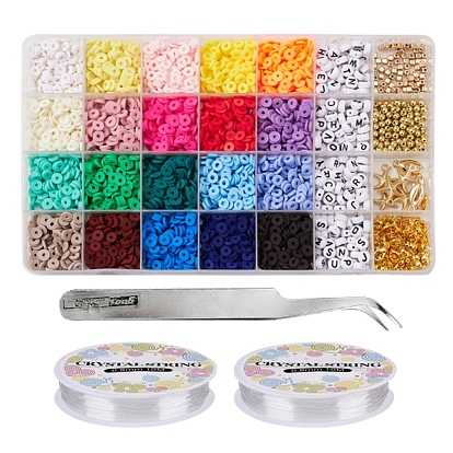 DIY Polymer Clay Beads Jewelry Set Making Kit, Including Polymer Clay & Acrylic & ABS Plastic Beads, CCB Plastic Pendants & Spacer Beads, Iron Findings, Alloy Clasps, Tweezers, Thread
