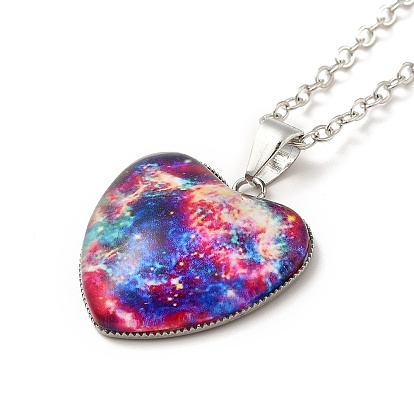 Glass Heart with Cloud Pendant Necklace, Platinum Alloy Jewelry for Women