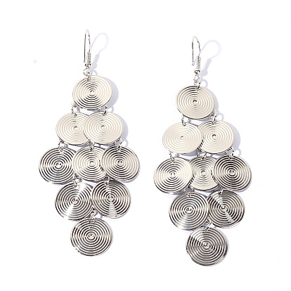 Fashionable Long Metal Earrings - Sexy Multi-layer Round Disc Ear Jewelry for Women.