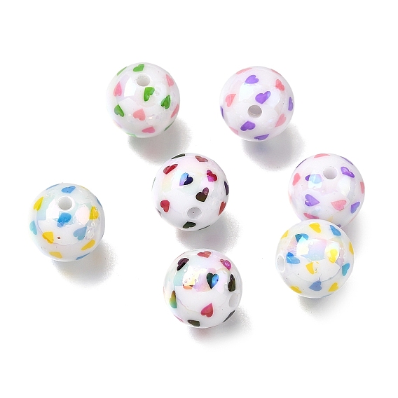 Непрозрачные акриловые бусины с УФ-покрытием, радужный, круглые с сердцем