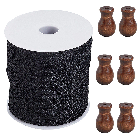 100м нейлоновые шнуры, круглые, для самостоятельного изготовления шнура для штор, с 6шт. деревянной фурнитурой и 1шт. пустыми катушками