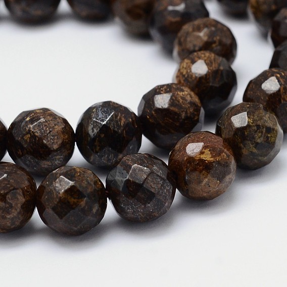 Faceted(64 Facets) Natural Bronzite Round Bead Strands