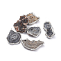 Natural Agate Big Pendants, with Brass Loop, Nuggets, Edge Silver Color Plated