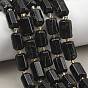 Natural Black Tourmaline Beads Strands, Faceted, Column, with Seed Beads