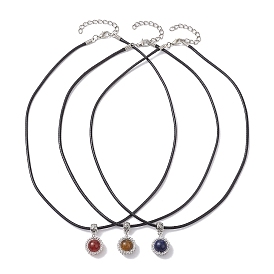 Natural Gemstone Round Pendant Necklaces, Nylon Cords Necklaces