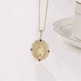 18k Gold Plated Copper Necklace with Micro Pave Zirconia - Simple and Stylish Virgin Mary Pendant for Men and Women