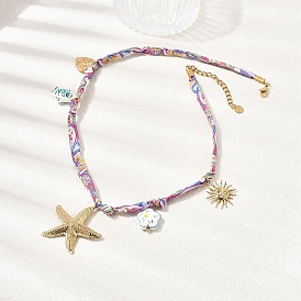304 Женские ожерелья с подвеской в виде морской звезды, солнца, сердца и керамической рыбы-цветка из полиэстерового шнура с принтом, красочный