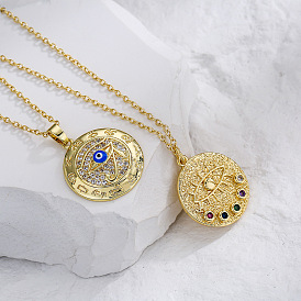 18K Gold Plated Devil's Eye Pendant Necklace with Zirconia Drops for Women