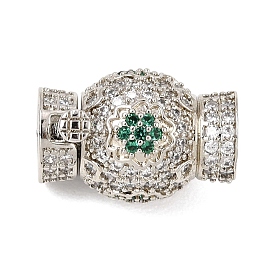 Brass Micro Pave Cubic Zirconia Box Clasps, Round with Flower
