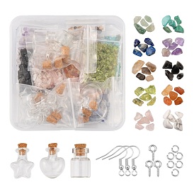 DIY Wish Bottle Pendant Earring Making Kits, Including Glass Wishing Bottle, Mixed Gemstone Chip Beads, 304 Stainless Steel Jump Rings, Iron Bails & Earring Hooks