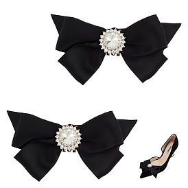 Polyester Bowknot Shoe Decorations, Bridal Detachable Shoe Buckle Clips, with Iron Findings and Rhinestone