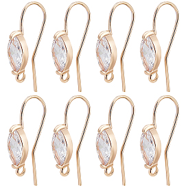 20 шт латунные серьги крючки, провод уха, с кубическим цирконием и горизонтальной петлей, лошадиный глаз , без никеля 