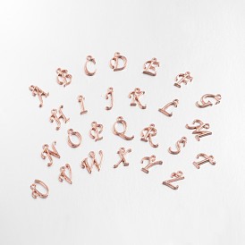 Colgantes de la letra de la aleación plateada oro rosa, chapado en rack, sin plomo y cadmio, 12~17x4~15x2 mm, agujero: 1.5 mm