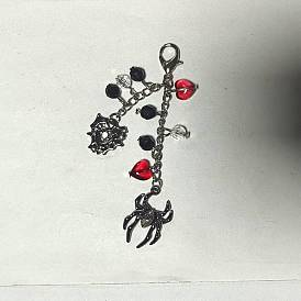 Colgante decorativo de acrílico y aleación con araña y telaraña para Halloween, con broches de langosta de la aleación de la garra
