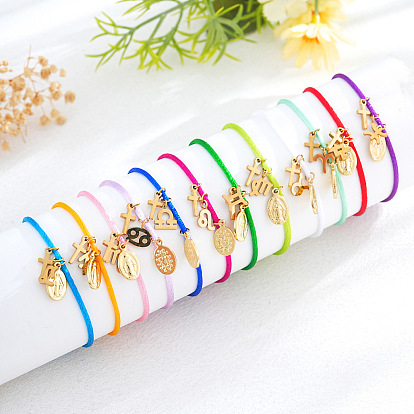 Браслеты с подвесками в виде креста и созвездия из латуни, регулируемые браслеты шнур