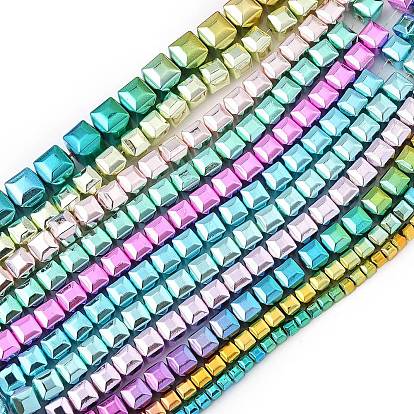 Гальванические нити из синтетических немагнитных гематитовых бусин, граненые, бусины-кубы с настольной огранкой