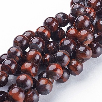 16 brins de pierres précieuses rondes en pouces, teints et chauffée, rouge oeil de tigre, 10mm, Trou: 1mm, Environ 40 pcs/chapelet, 16 pouce