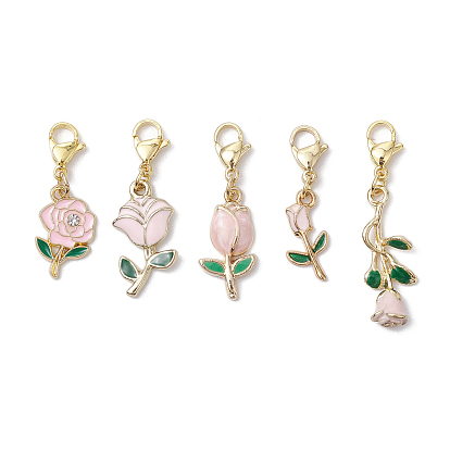 День святого Валентина роза сплав эмаль подвеска украшения, Подвески с застежками-когтями омара для украшения сумок