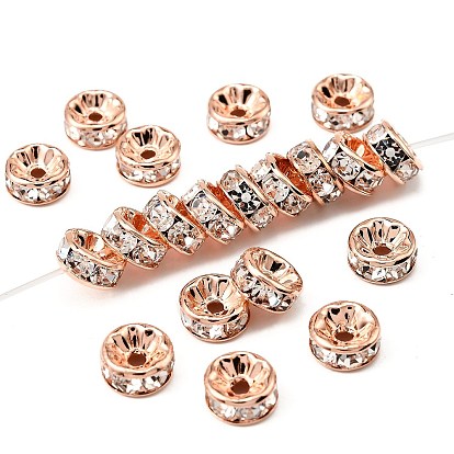Латунные бусины разделители для поставки стразов, класс AAA, прямой фланец, без никеля , розовое золото , рондель, 8x3.8 мм, отверстие : 1.5 мм