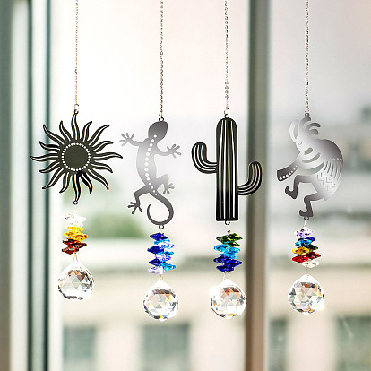 Металлические подвесные украшения, Стеклянные круглые ловцы солнца с кисточками для украшения дома и сада