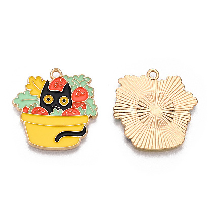 Pendentifs en émail , or et de lumière, chat avec breloque fleur