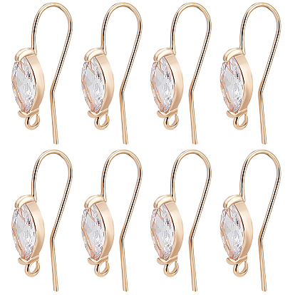 20 шт латунные серьги крючки, провод уха, с кубическим цирконием и горизонтальной петлей, лошадиный глаз , без никеля 