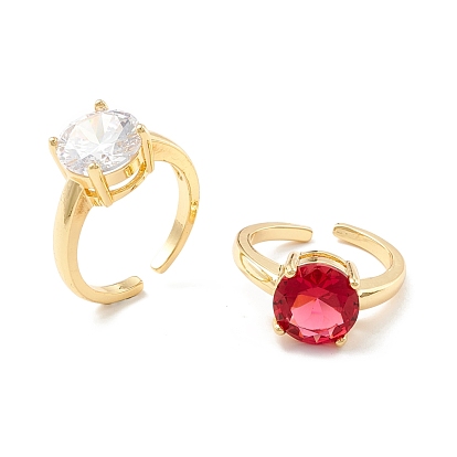 Cubic Zirconia Flat Cuff Ring, Real 18K Gold Plated Brass Solitaire Ring for Women, Cadmium Free & Lead Free