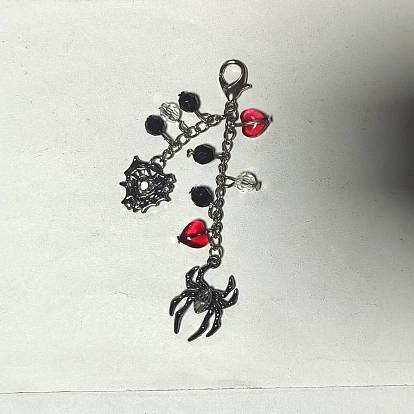 Colgante decorativo de acrílico y aleación con araña y telaraña para Halloween, con broches de langosta de la aleación de la garra