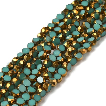 Perles en verre electroplate, couleur unie opaque, la moitié plaqué or, facette, plat rond